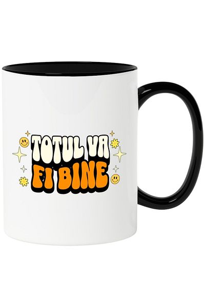 INOVATIX Personalized white mug, Everything Will Be Alright, with Black Handle, INOVATIX®. 330ml