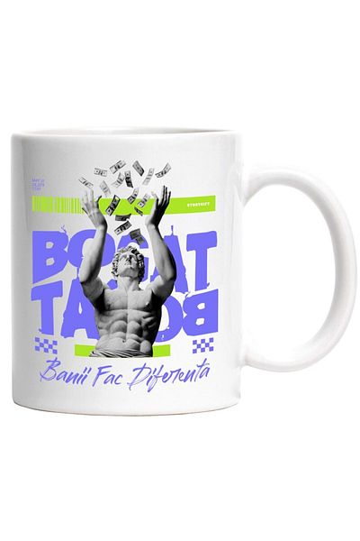 INOVATIX Personalized white mug, Statue Throwing Money Banknotes, Money Makes a Difference, INOVATIX®. 330ml