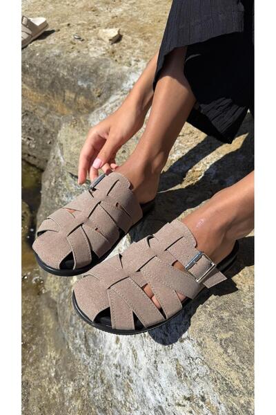 Eataly Shoes Γυναικείες παντόφλες Mink Suede Basket Model Buckle Flat