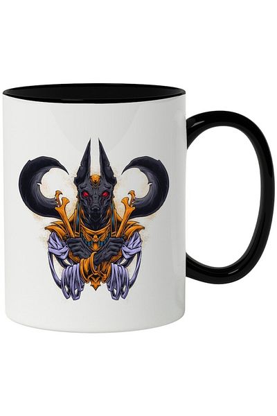 INOVATIX Personalized white mug, Anubis, God, Egyptian, Mythology, with Black Handle, INOVATIX®. 330ml