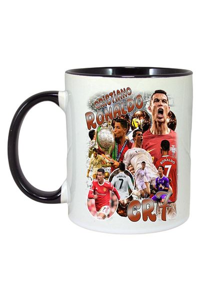 INOVATIX Personalized White Mug, Cristiano Ronaldo Cr7, Black Handle and Interior, ®. 330ml