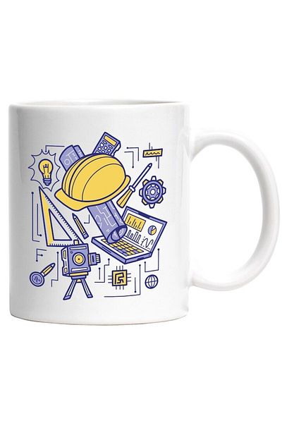 INOVATIX Personalized white mug, Helmet, Compass, Laptop, Engineering, Plan, Calculator, INOVATIX®. 330ml
