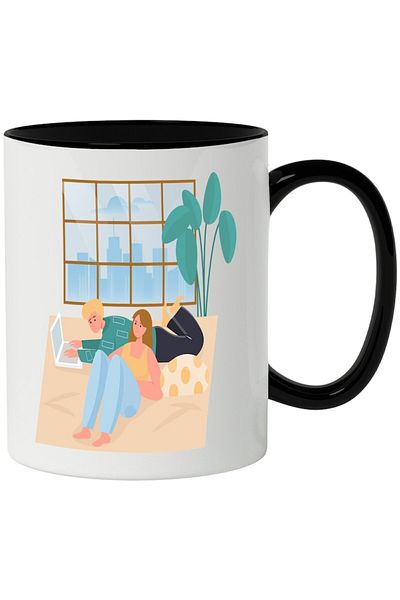 INOVATIX Personalized white mug, City, Window, Laptop, Plants, Friends, with Black Handle, INOVATIX®. 330ml