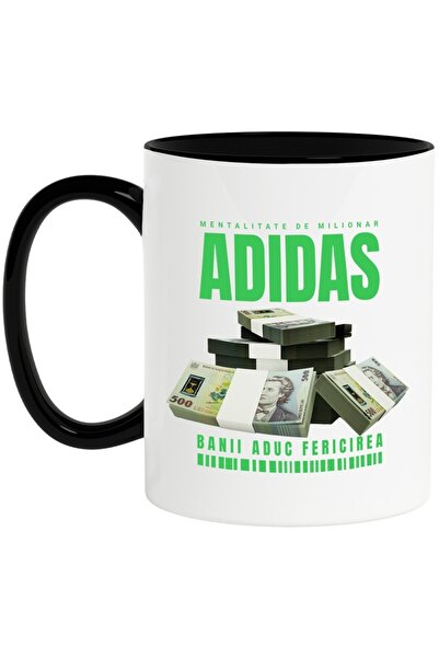 INOVATIX Cana alba personalizata, _Adidas_ - Banii Aduc Fericirea, cu Maner N...