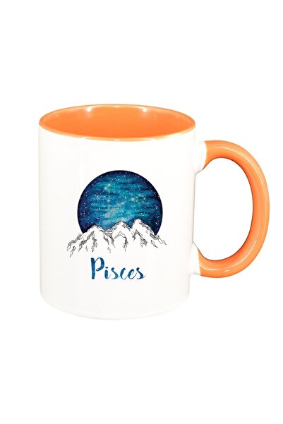 INOVATIX Εξατομικευμένη λευκή κούπα, Ζώδιο, Ιχθύες, πορτοκαλί εσωτερικό, D138...