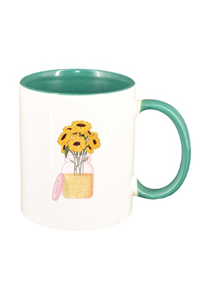 INOVATIX Cana albă personalizată, Floarea-soarelui, verde interior, D1372, IN...
