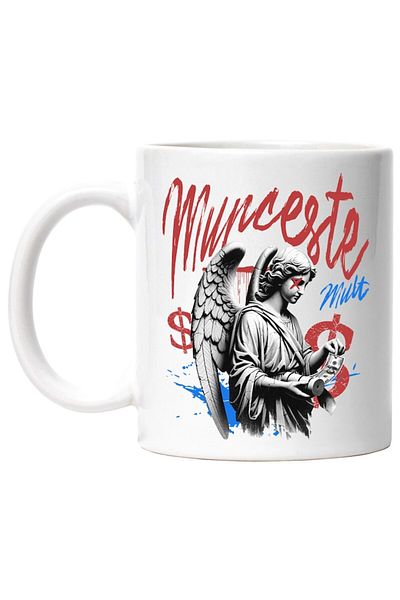 INOVATIX Personalized white mug, Girl With Wings Angel Works Hard Motivational Dollars, INOVATIX®. 330ml