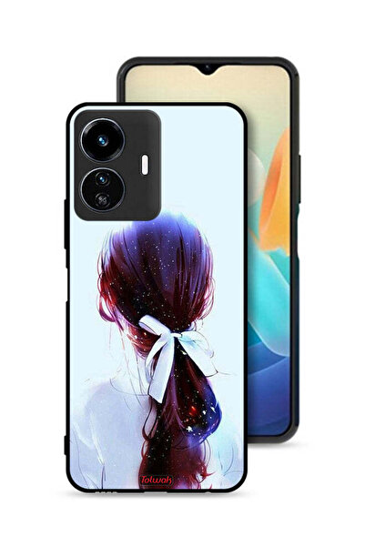Tolwak غطاء حماية Vivo Y77e 5G بتصميم ربطة شعر مع رباط شعر وفن فتاة