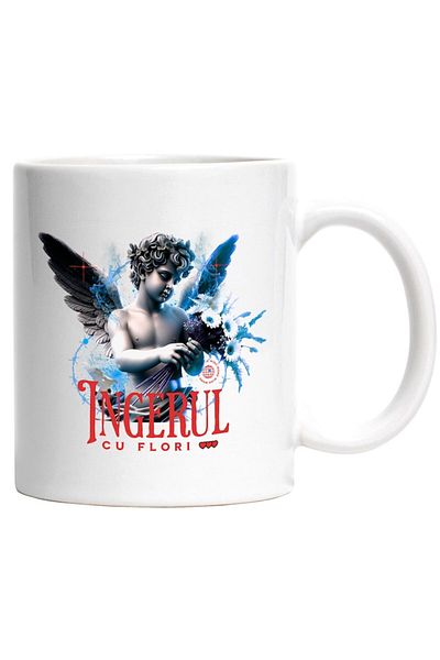 INOVATIX Personalized white mug, Child Statue with Wings Bouquet of Flowers Angel with Flowers, INOVATIX®. 330ml