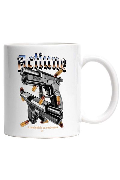 INOVATIX Personalized white mug, Action - Pistol - Let the facts speak, INOVATIX®. 330ml