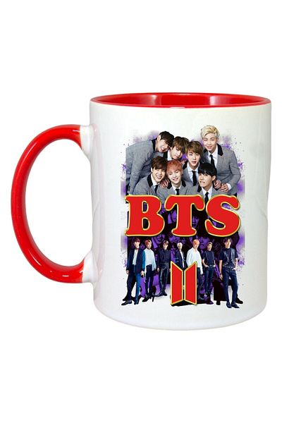 INOVATIX Personalized White Mug, Bts Band 7, Red Handle and Interior, ®. 330ml