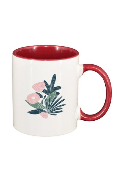 INOVATIX Εξατομικευμένη λευκή κούπα, Λουλούδια, σκούρο κόκκινο εσωτερικό, D14...