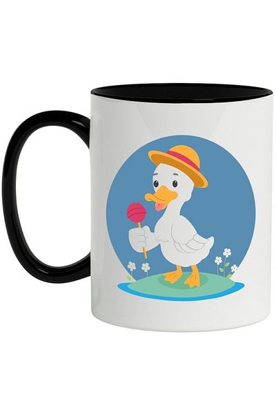 INOVATIX Personalized white mug, Duck, Lollipop, Hat, Flowers, with Black Handle, INOVATIX®. 330ml
