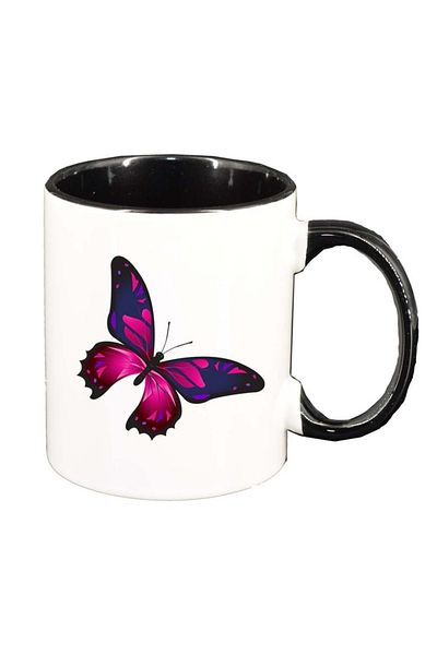 INOVATIX Personalized white mug, Butterfly, black interior, D959, INOVATIX®. 330ml