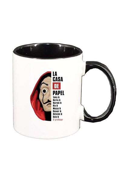 INOVATIX Personalized white mug, La Casa De Papel, black interior, D1306, INOVATIX®. 330ml