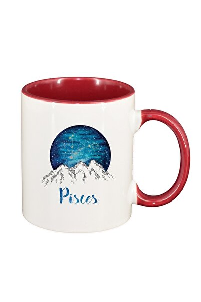 INOVATIX Εξατομικευμένη λευκή κούπα, Ζώδιο, Ιχθύες, σκούρο κόκκινο εσωτερικό,...