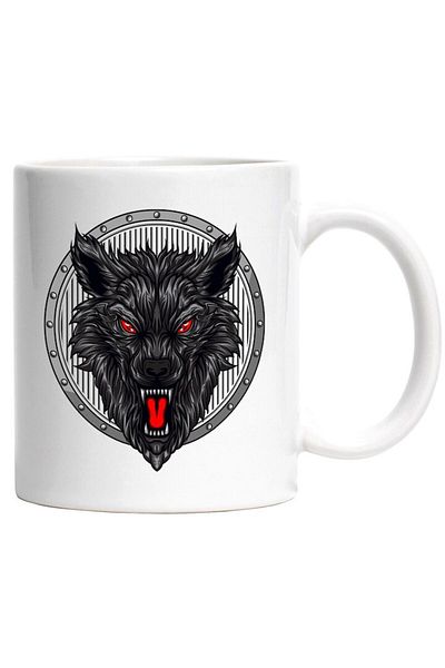 INOVATIX Personalized white mug, Wolf Head, Shield, Fangs, INOVATIX®. 330ml