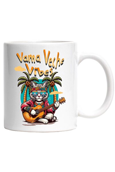 INOVATIX Εξατομικευμένη λευκή κούπα, Vama Veche Vibes - Γάτα που παίζει κιθάρ...