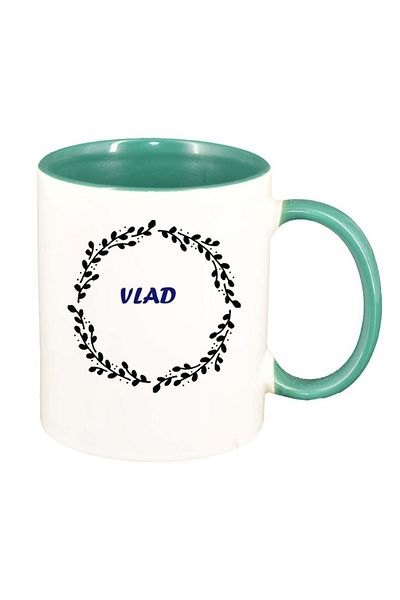 INOVATIX Personalized white mug, Name, green interior, D1092, INOVATIX®. 330ml
