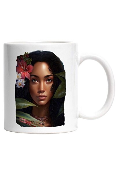 INOVATIX Cana alba personalizata, Fata Creata Cu Floare in Par, Exotic, Jungl...