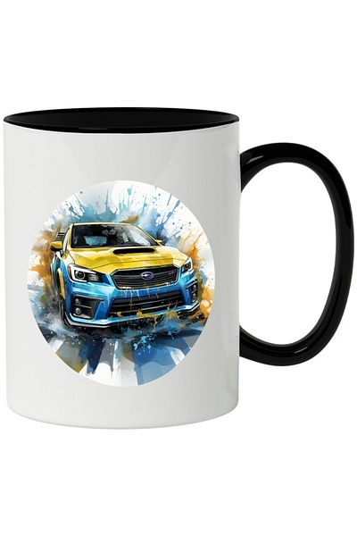 INOVATIX Personalized white mug, Car, Circle, Brand, Subaru, Headlights, with Black Handle, INOVATIX®. 330ml