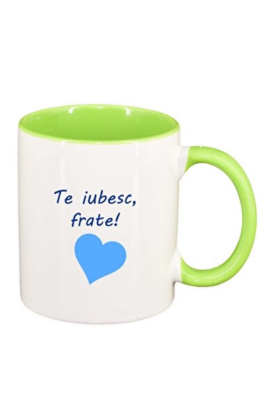 INOVATIX Персонализирана бяла чаша, Обичам те..., светлозелена вътрешност, D1...