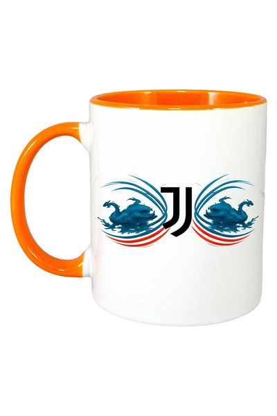 INOVATIX Personalized White Mug, Juventus Fc Italia, Orange Handle and Interior, ®. 330ml