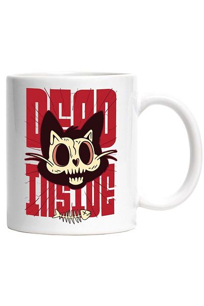 INOVATIX Personalized white mug, Message in English Dead Inside, Cat, Skull, Bones, Fish, INOVATIX®. 330ml