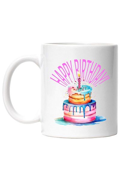 INOVATIX Personalized white mug, Message in English Happy Birthday, Cake, Candle, Frosting, INOVATIX®. 330ml
