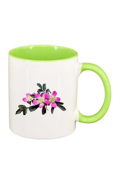 INOVATIX Personalized white mug, Flowers, light green interior, D966, INOVATIX®. 330ml