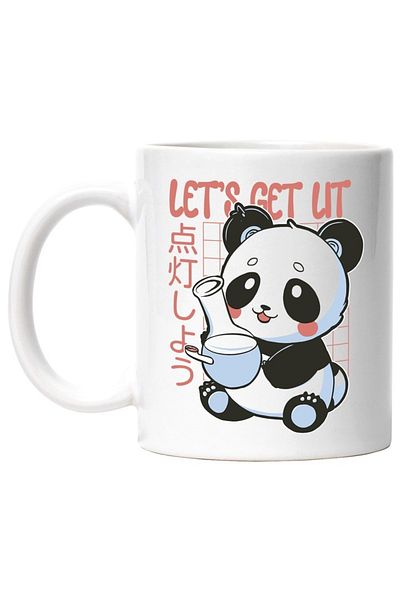 INOVATIX Personalized white mug, Let's Get Lit message, Panda, Grid, Japanese, Bong, INOVATIX®. 330ml