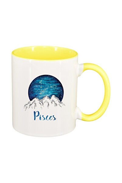 INOVATIX Персонализирана бяла чаша, Зодия, Риби, жълта вътрешност, D1387, INO...