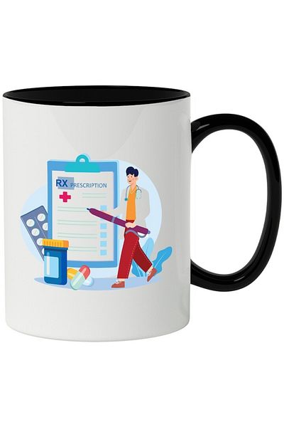 INOVATIX Personalized white mug, Prescription, Pen, Doctor, Medicines, with Black Handle, INOVATIX®. 330ml