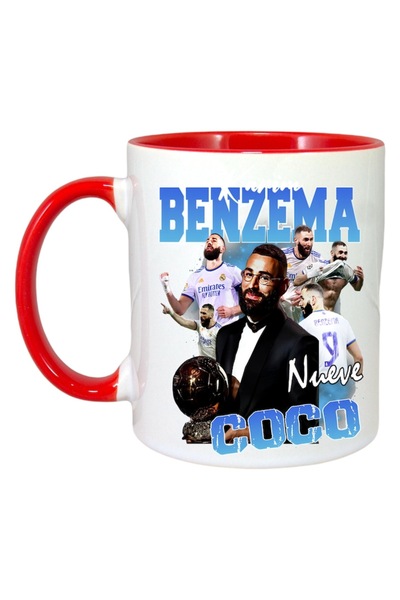 INOVATIX Cana Alba Personalizata, Coco Karim Benzema, Maner Si Interior Rosu, ®. 330ml