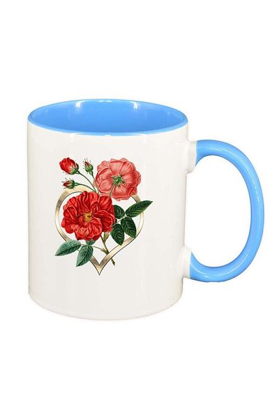 INOVATIX Personalized white mug, Flowers, Love, blue interior, D994, INOVATIX®. 330ml