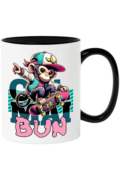 INOVATIX Personalized white mug, Best - Cool Monkey on Skateboard, with Black Handle, INOVATIX®. 330ml