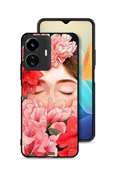 Tolwak غطاء حماية لهاتف Vivo Y77 5G برسومات زهور ووجه فتاة مخفي