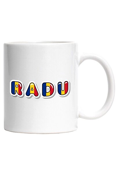 INOVATIX Cana alba personalizata, Numele Radu, Romania, Suporter, Steagul Rom...