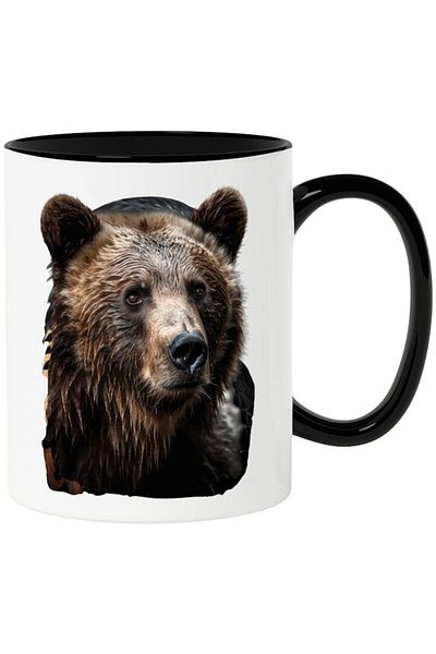 INOVATIX Personalized white mug, Furry Lover Bear, Forest, Mountain, with Black Handle, INOVATIX®. 330ml