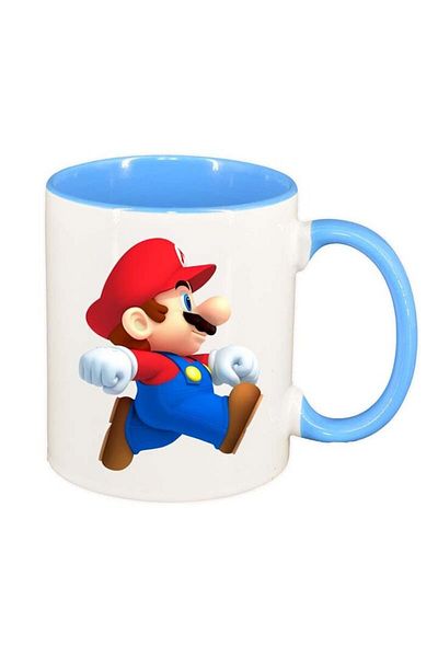 INOVATIX Personalized white mug, Mario, blue interior, D23, INOVATIX®. 330ml