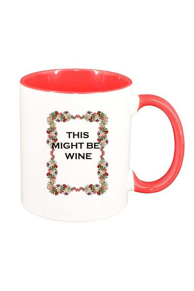 INOVATIX Personalized white mug, Flowers, This might be wine, dark red interior, D1056, INOVATIX®. 330ml