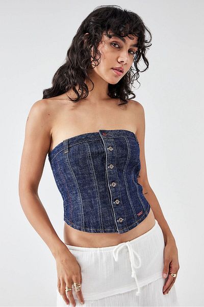 VibeGaia Bdg Button Front Denim Corset