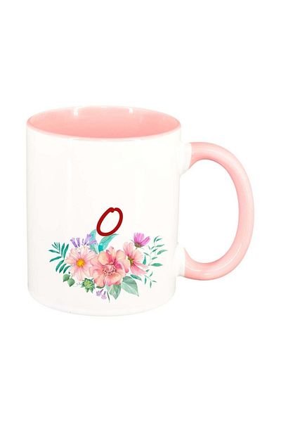 INOVATIX Personalized white mug, Flowers with alphabet, pink interior, D947, INOVATIX®. 330ml