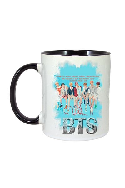 INOVATIX Personalized White Mug, Bts Band/Group 3, Black Handle and Interior, ®. 330ml