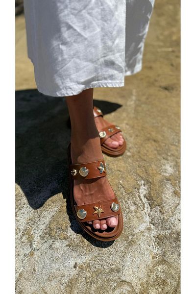 Eataly Shoes Παντόφλες Sea Shell Double Band Tan