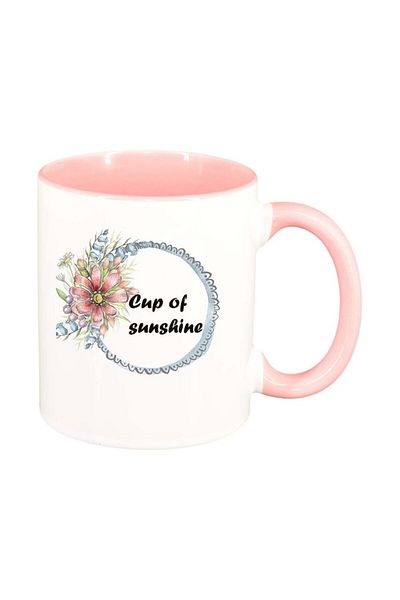 INOVATIX Personalized white mug, Flowers, Cup of sunshine, pink interior, D1037, INOVATIX®. 330ml