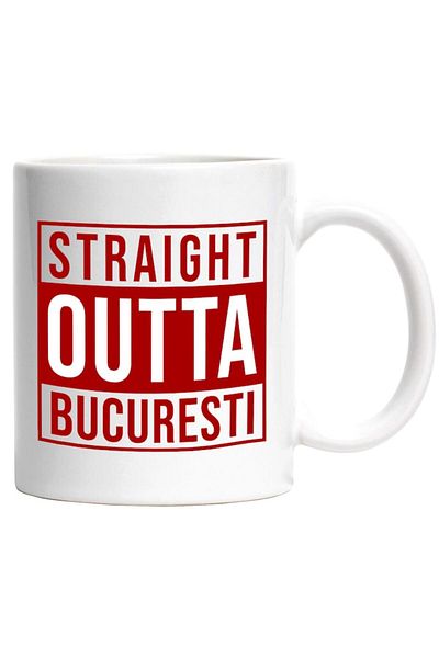 INOVATIX Personalized white mug, Design In English straight Out Bucharest Romania, INOVATIX®. 330ml