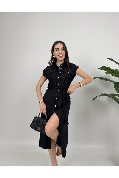 Butik Kolsuz Midi Gömlek Elbise