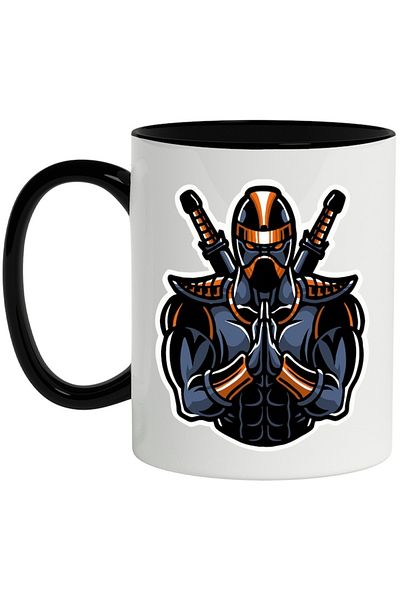 INOVATIX Personalized white mug, Ninja, Sword, Fighter, Armor, with Black Handle, INOVATIX®. 330ml