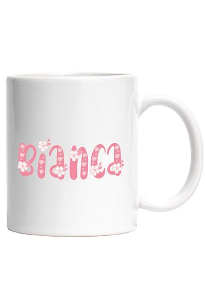 INOVATIX Personalized white mug, Name Bianca, Flowers, Colorful, Pink, Cute, INOVATIX®. 330ml